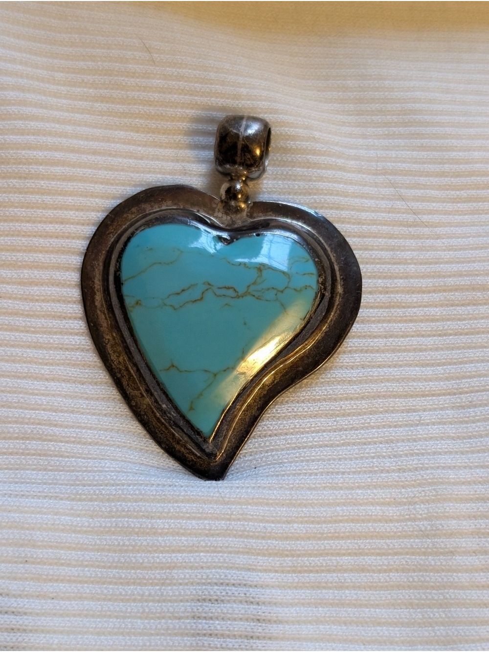 Vintage Mexico Sterling Silver 925 Large Heart Pendant with Turquoise Stone